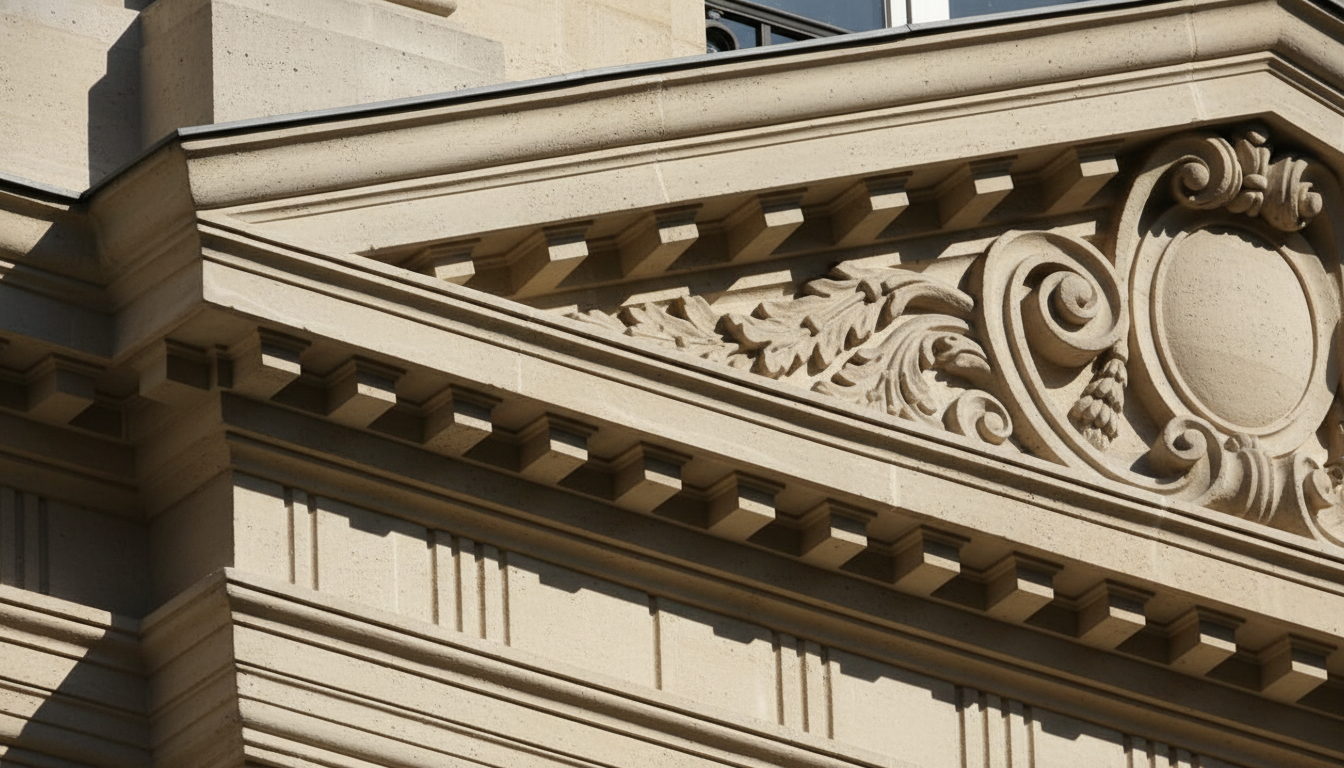 Détail d'une corniche ornementale haussmannienne restaurée